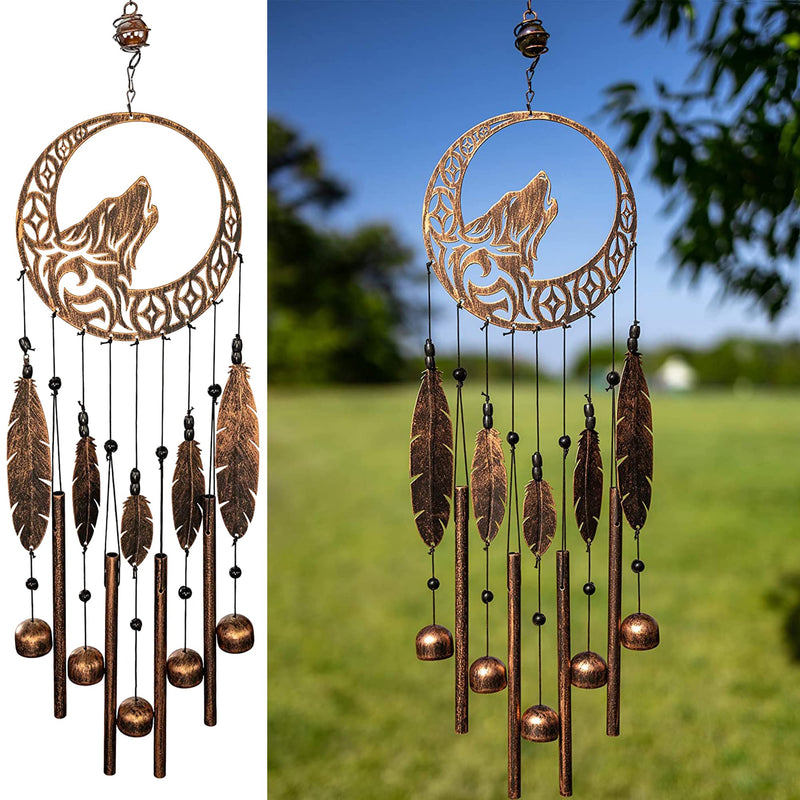 Wolf Dream Catcher Wind Chimes - Unique Deep Sound Wind Decorations -