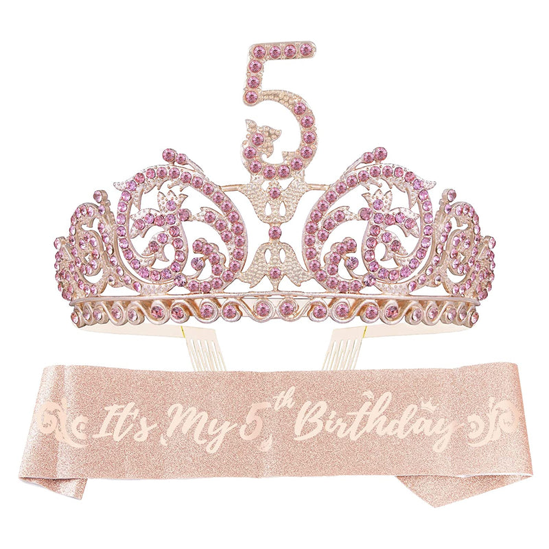 Girls 5th Birthday Sash and Tiara - Fabulous Glitter Sash + Forest