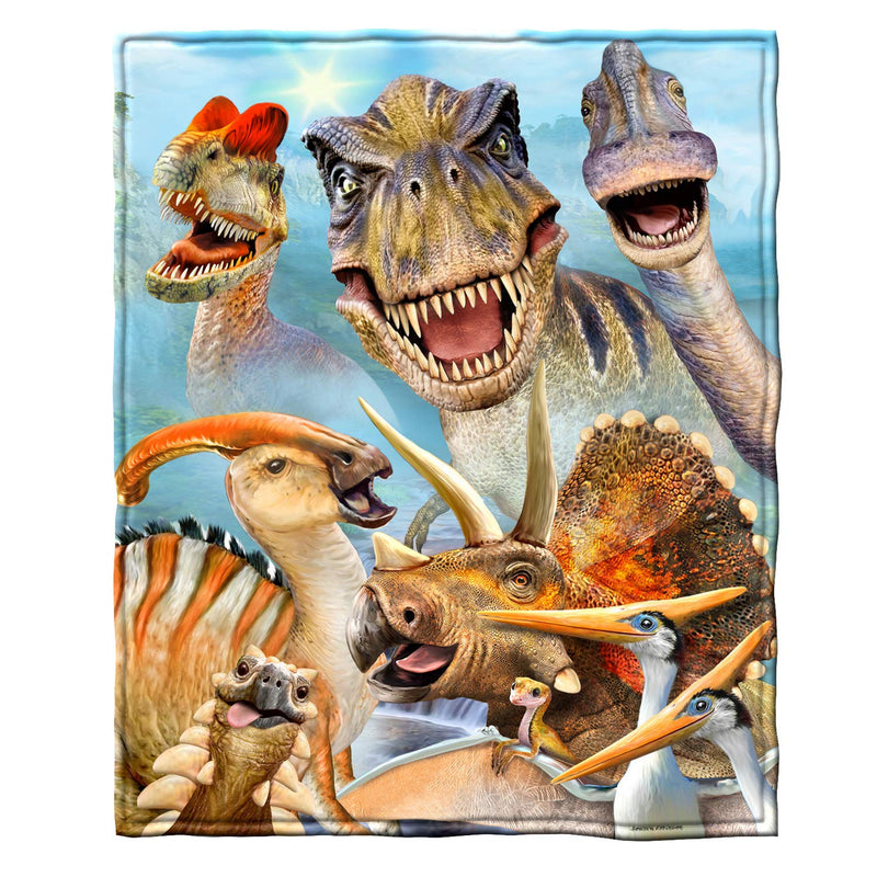 Dinosaur Fleece Bed Blanket 75" x 90" Queen Size Jurassic Fleece Throw