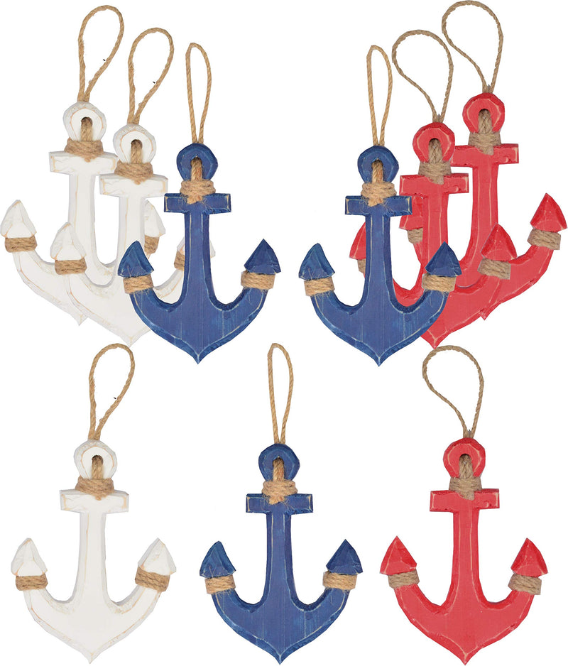 Hampton Nautical Wooden Rustic Blue Red White Anchor Set Wooden Anchor Decoration