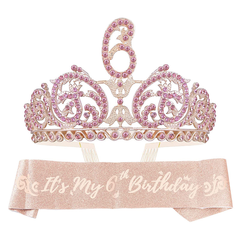 Girls 6th Birthday Sash and Tiara - Fabulous Glitter Sash + Forest