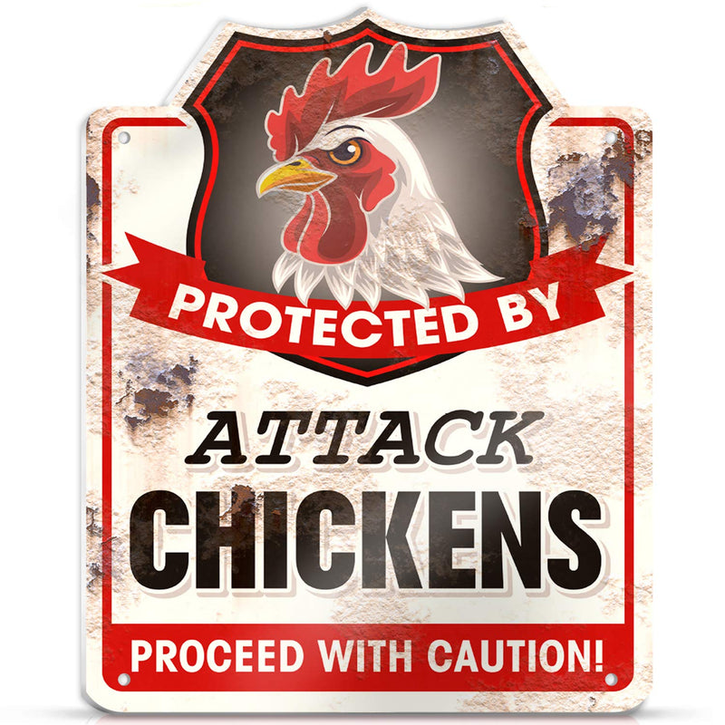 Protected By Attack Chickens PVC Signs 9" x 12" Chicken Fan Lover Chicken Signs