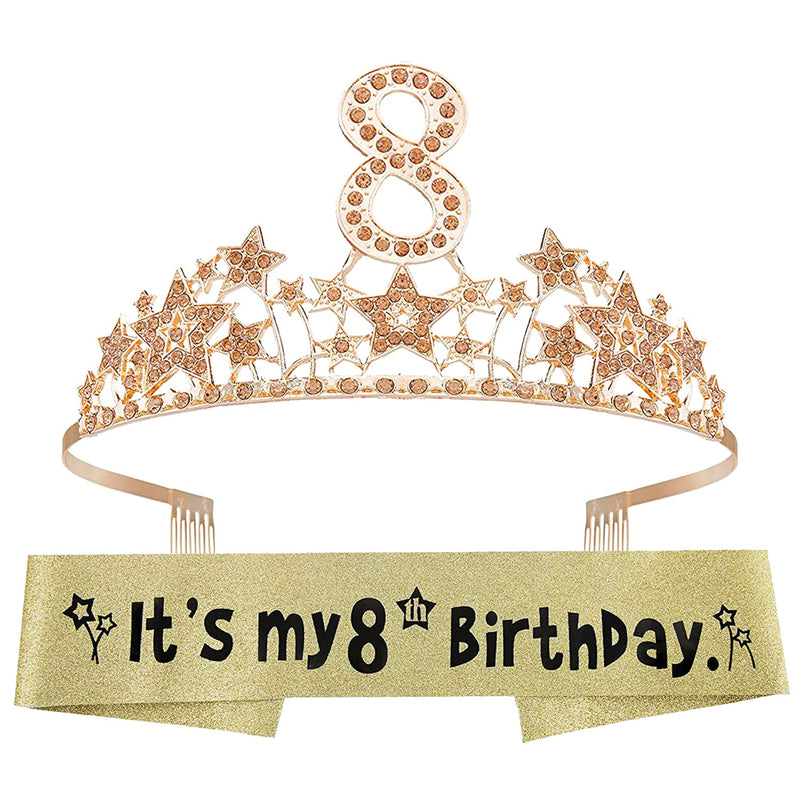 Girls 8th Birthday Sash and Tiara - Fabulous Glitter Sash + Starry Sky