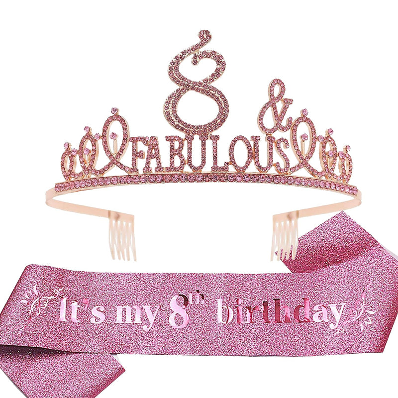 Girls 8th Birthday Sash and Tiara - Fabulous Glitter Sash + Fabulous