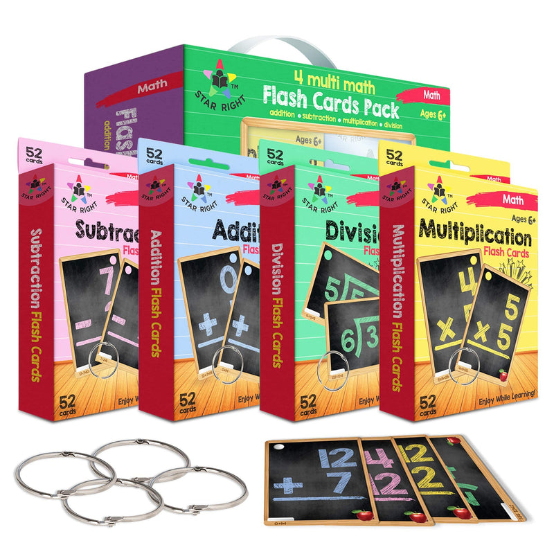 Math flashcards in a set of 4 - addition, subtraction, division and multiplication