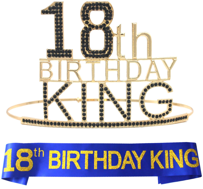 18th Birthday Royal Crown and Sash for Boys - Crown in majestic gold and black metal