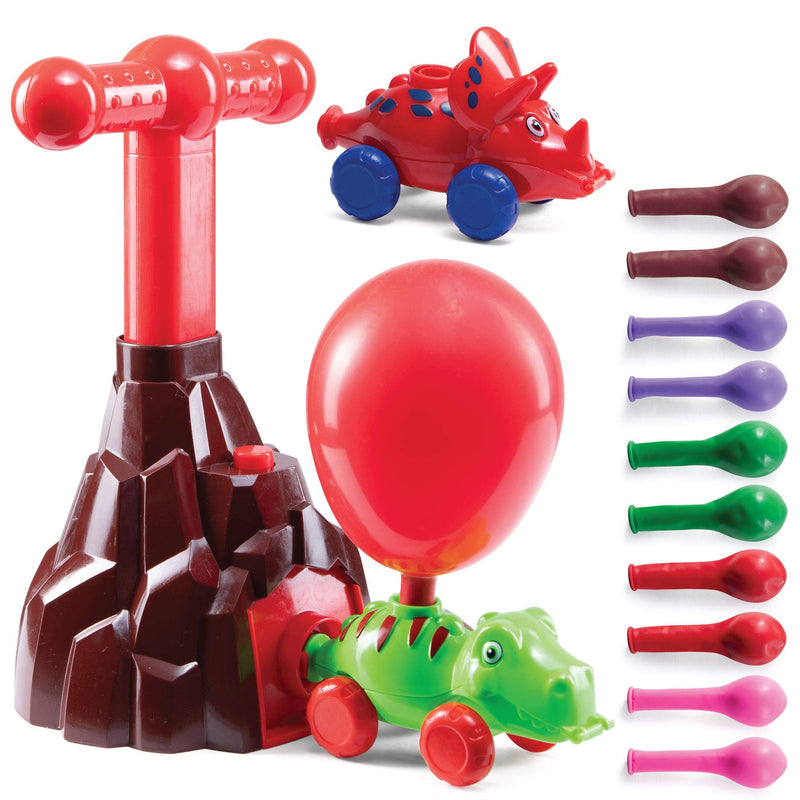 Air Powered Dinosaur Car with Volcano Inflator/Pump and Balloon for Kids Science/Stem