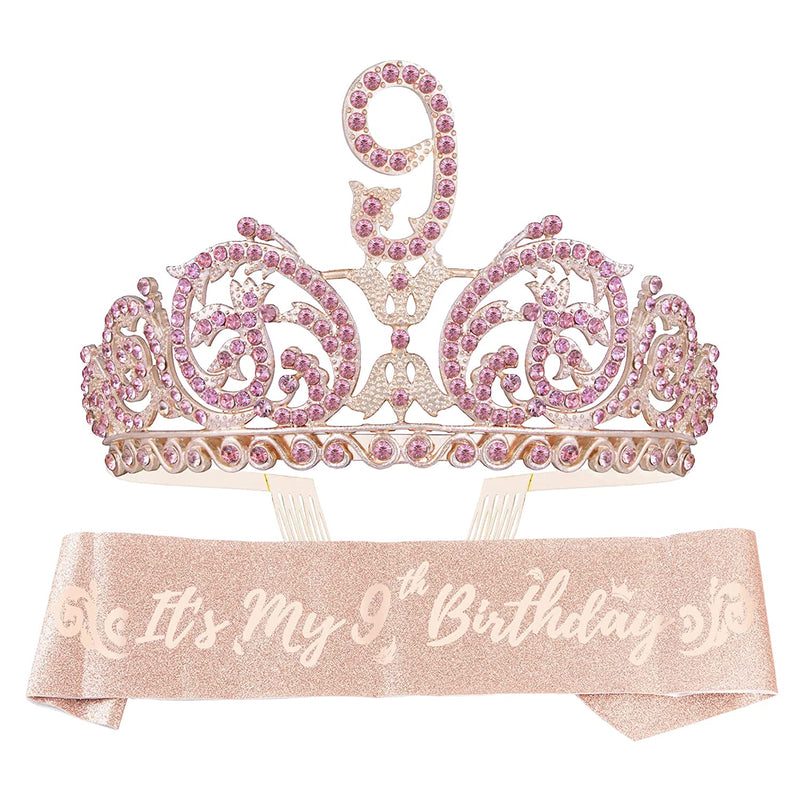 Girls 9th Birthday Sash and Tiara - Fabulous Glitter Sash + Forest