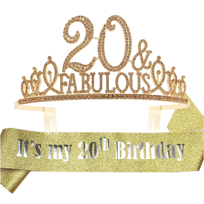 20th Birthday Sash and Tiara for Women - Fabulous Set: Glitter Sash