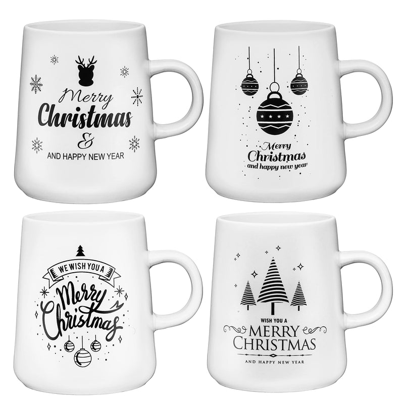 16oz Christmas Coffee Mug Set of 4, Cute 16oz Ceramic Mug Set in White