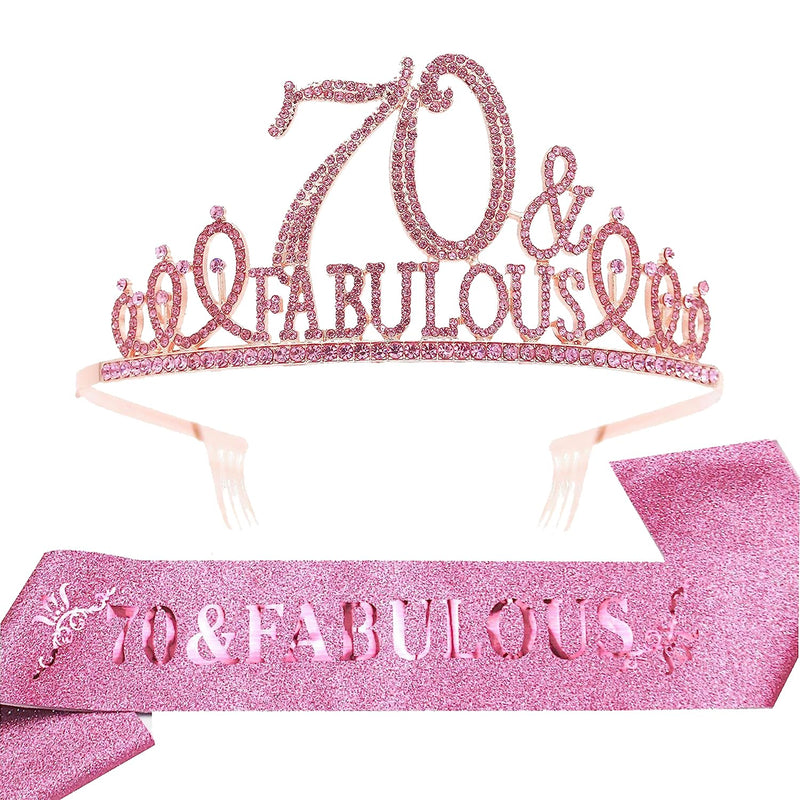 70th Birthday Sash and Tiara for Women - Fabulous Glitter Sash + Fabulous