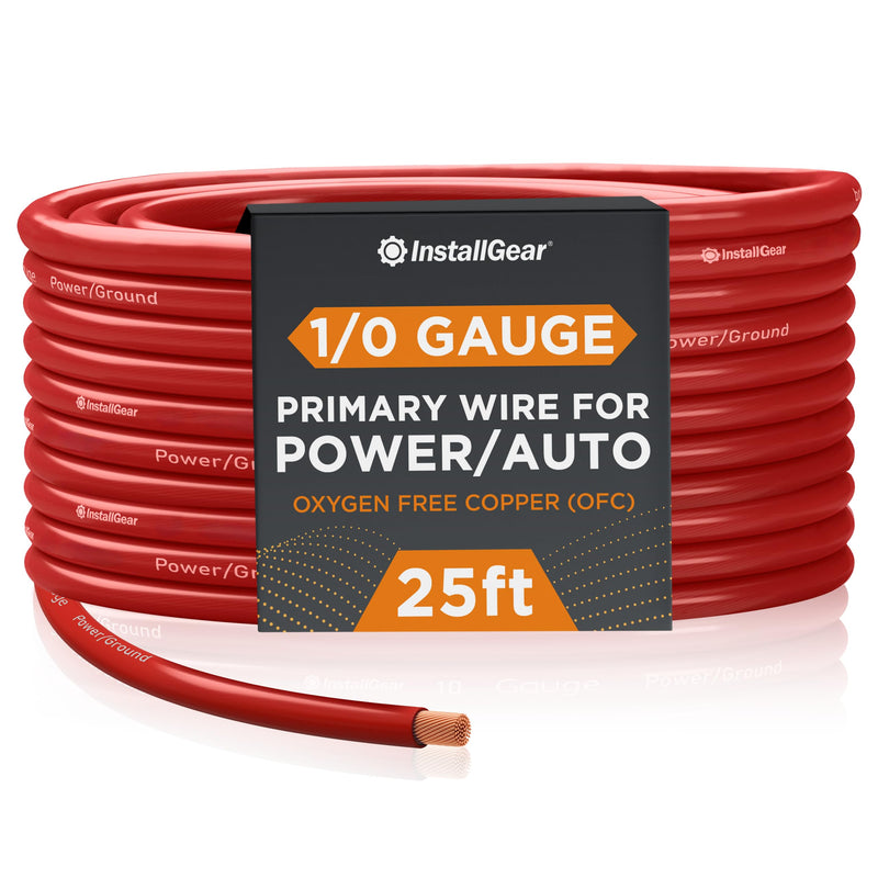 1/0 Gauge Awg OFC Pure Copper Power Ground Wire (25ft Red), Real Specification