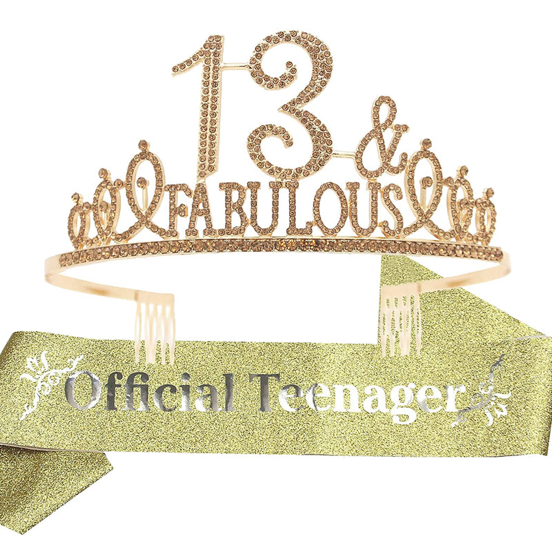 Girls 13th Birthday Sash and Tiara - Fabulous Set: Glitter Sash