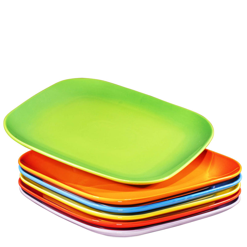 10" Ceramic Appetizer Plates Serving Platter Set of 6 Square Multicolor