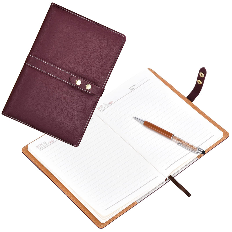 Donbolso leather notebook A5-192 pages - durable faux leather hardcover with double button closure, pen loop suitable for (touchscreen) pen - ideal for business - 22x15 cm, brown