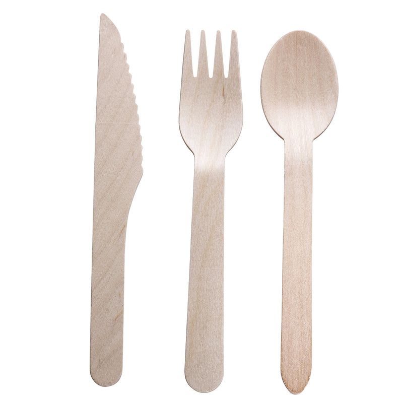 Disposable natural wood cutlery (set of 250), eco-friendly, biodegradable wooden cutlery