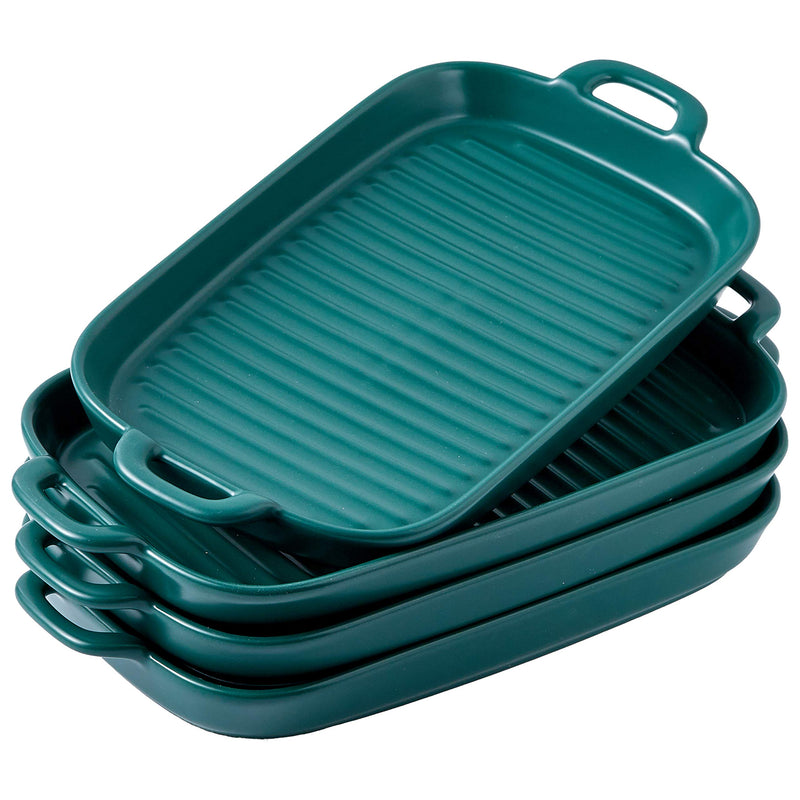 10" x 6" set of 4 ovenproof matte glazed dinner plates and a lasagna serving pan