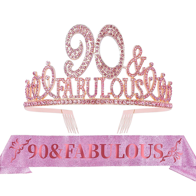 90th Birthday Sash and Tiara for Women - Fabulous Glitter Sash + Fabulous