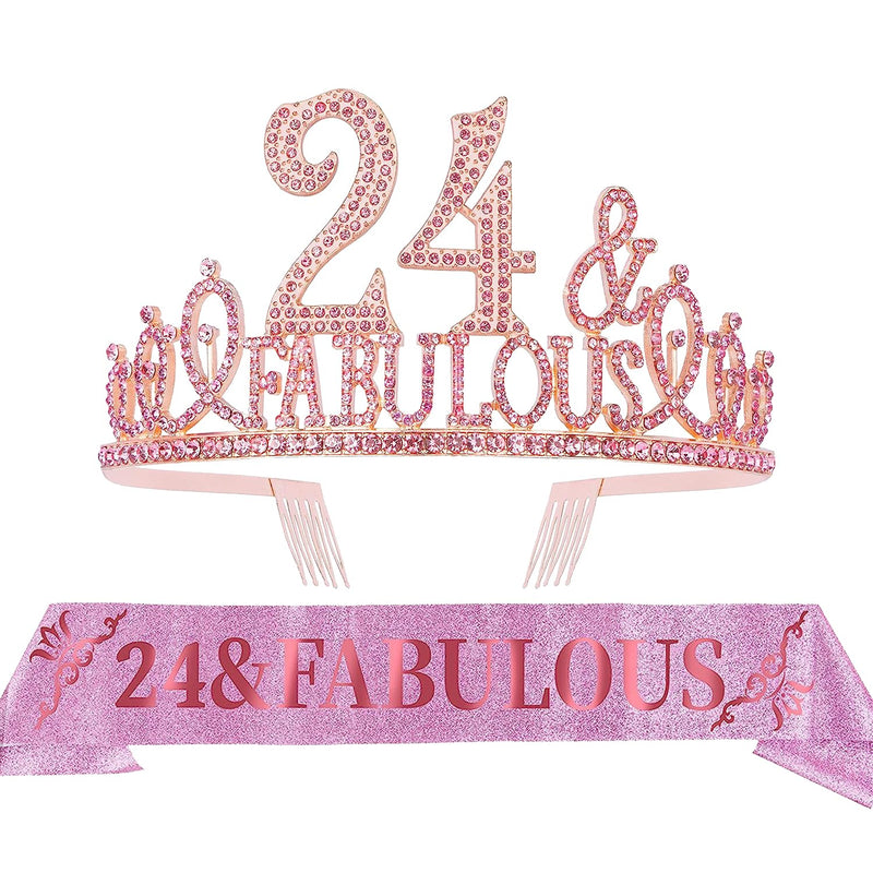 24th Birthday Sash and Tiara for Women - Fabulous Set: Glitter Sash