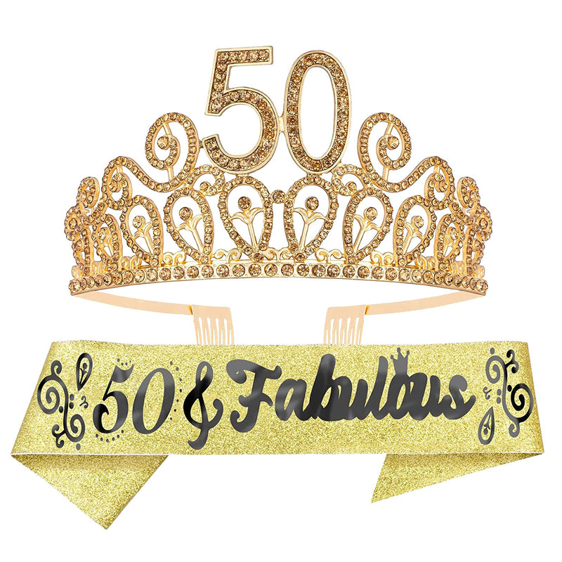 50th Birthday Sash and Tiara for Women - Fabulous Glitter Sash + Waves