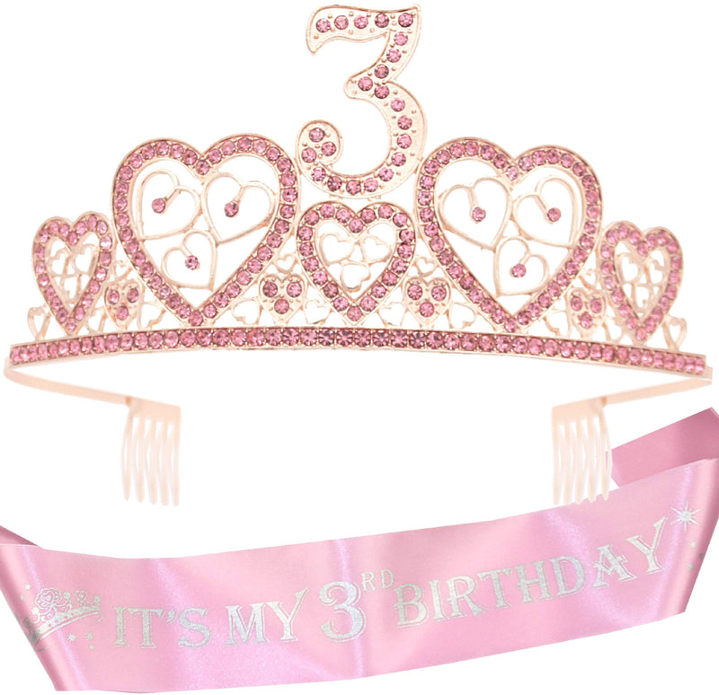 Girls 3rd Birthday Sash and Tiara - Fabulous Glitter Sash + Hearts