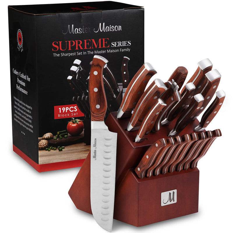 19 piece kitchen knife set with block - German forged stainless steel