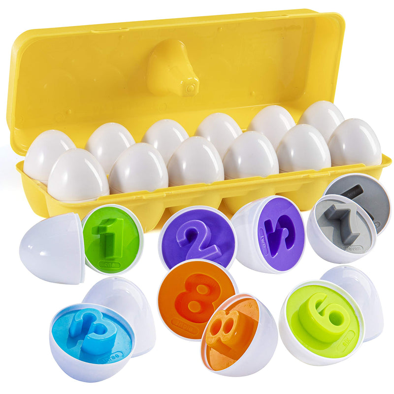 Find and match Easter eggs with the same number with a yellow holder - matching toys