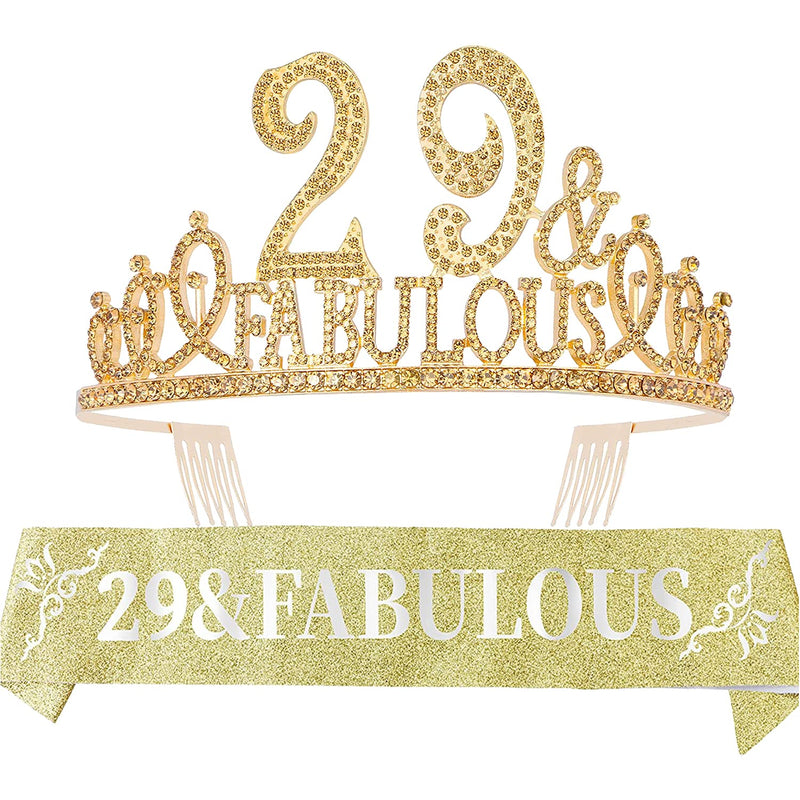 29th Birthday Sash and Tiara for Women - Fabulous Set: Glitter Sash + Fabulous