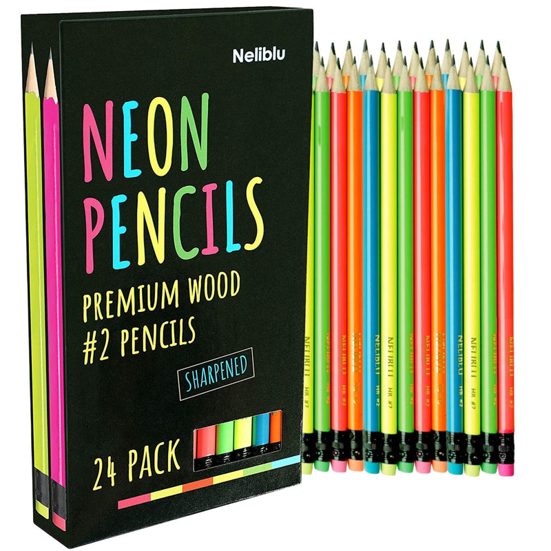 Cool Neon Pencils - Number 2 Hb Pre-Sharpened Non-Toxic Wooden Pencils for Kids