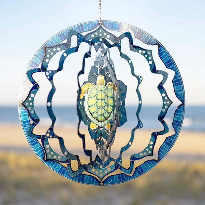 Kinetic Wind Spinner - Large Mandala Turtle - Colorful Outdoor Garden Metal