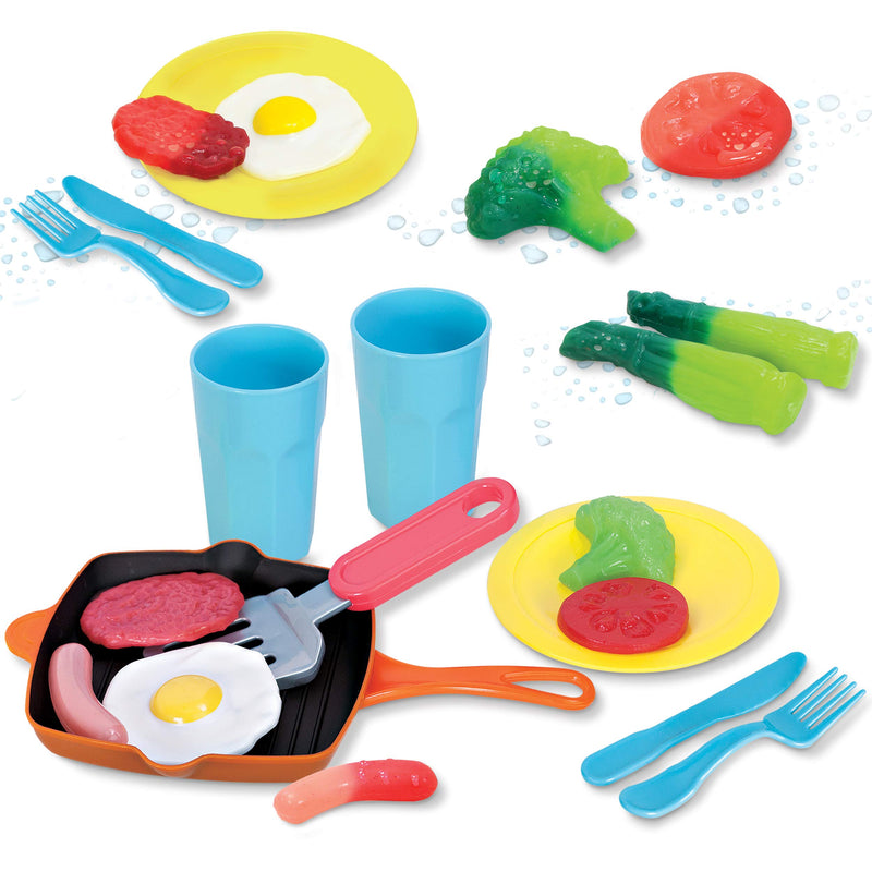 Kitchen play set with food and dishes, 22 pieces, water-activated color changing