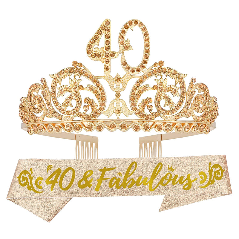 40th Birthday Sash and Tiara for Women - Fabulous Glitter Sash + Forest