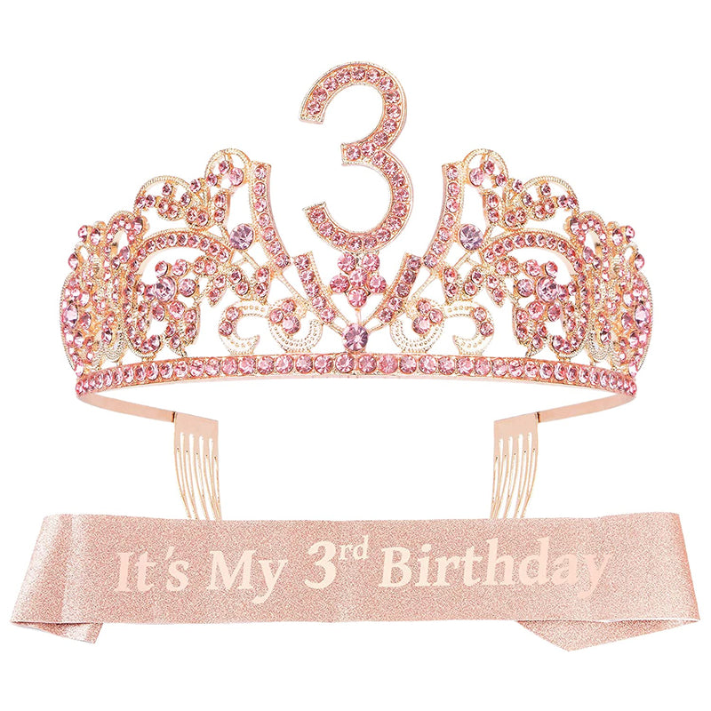 Girls 3rd Birthday Sash and Tiara - Fabulous Glitter Sash + Flowers