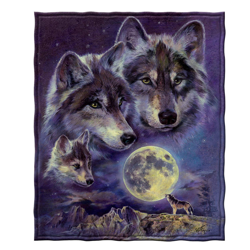 Moon Wolf Fleece Bed Blanket - Moon Fleece Throw Blanket for Men and Women