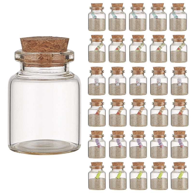 Pack of 30 transparent glass message bottles with cork stoppers, glass wish bottles