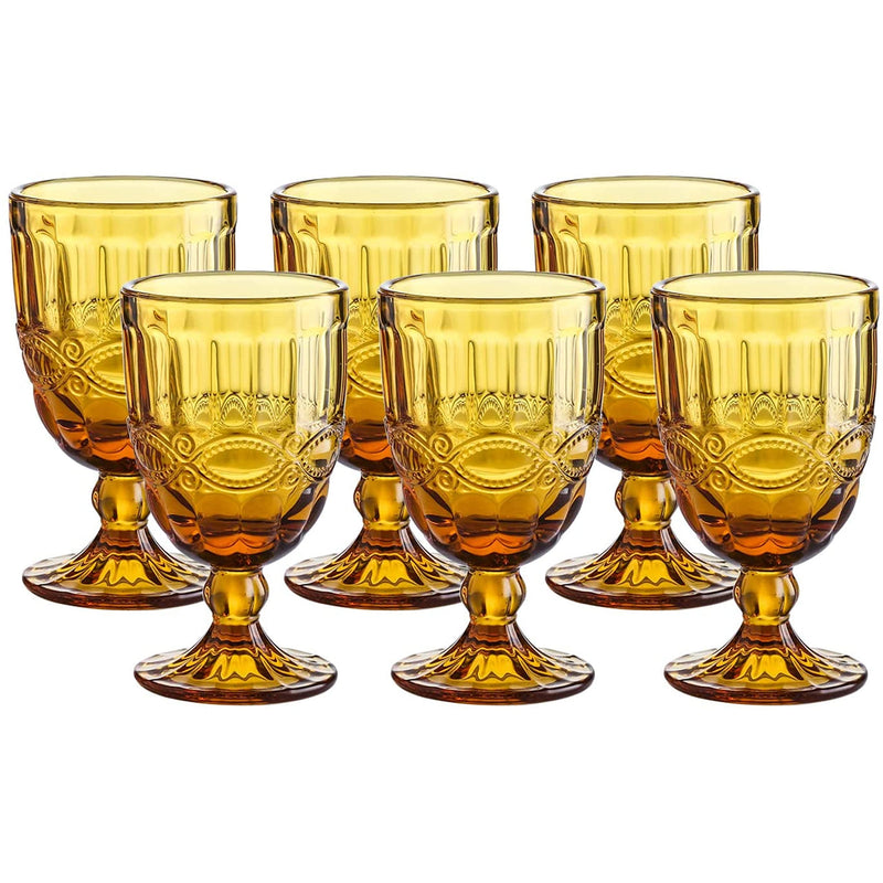 Whole Housewares Colored Amber Drinking Glasses, Pressed Amber Glassware