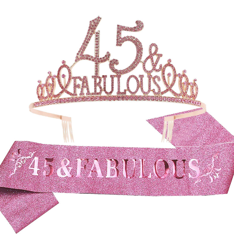 45th Birthday Sash and Tiara for Women - Fabulous Glitter Sash + Fabulous