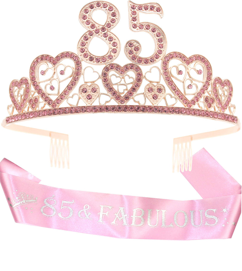 85th Birthday Sash and Tiara for Women - Fabulous Glitter Sash + Hearts