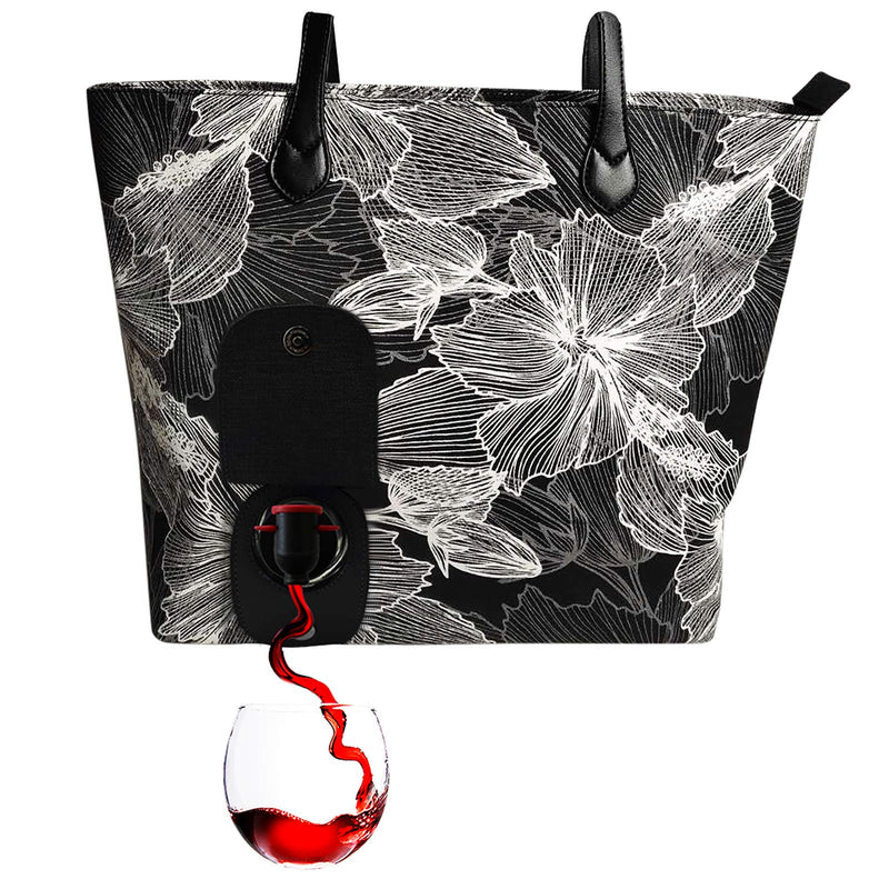 Hibiscus Tote Bag - Wine Tote Bag - Stylish Wine Carrier with Hidden Drinks Pocket