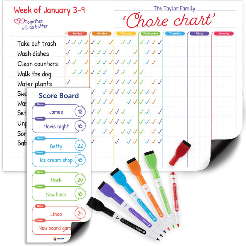 Magnetic Dry Erase Task Chart for Multiple Children - Large Erasable Whiteboard