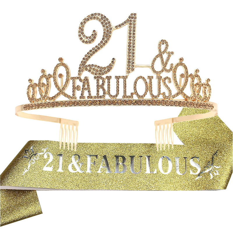 21st Birthday Sash and Tiara for Women - Fabulous Set: Glitter Sash