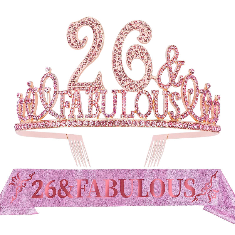 26th Birthday Sash and Tiara for Women - Fabulous Set: Glitter Sash + Fabulous