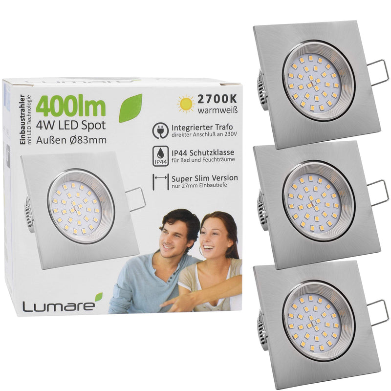 6x LED recessed spotlights 4w 400 lumens IP44 only 27mm extra flat installation depth LED