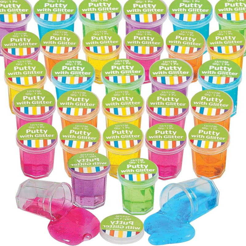 Mini Glitter Putty - 48 Pack Assorted Neon Mud - Silly Putty