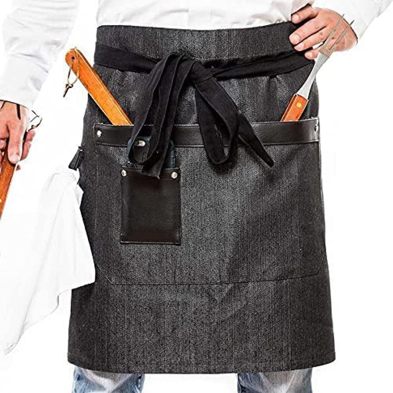 Cooking Aprons for Women with Pockets - Waist Half Apron for Men - Denim Apron