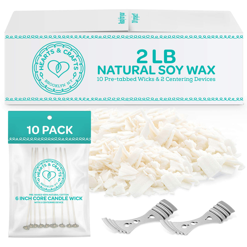 Natural Soy Wax for Candle Making - 2 Pounds Natural Soy Wax - 10 6-Inch Pre