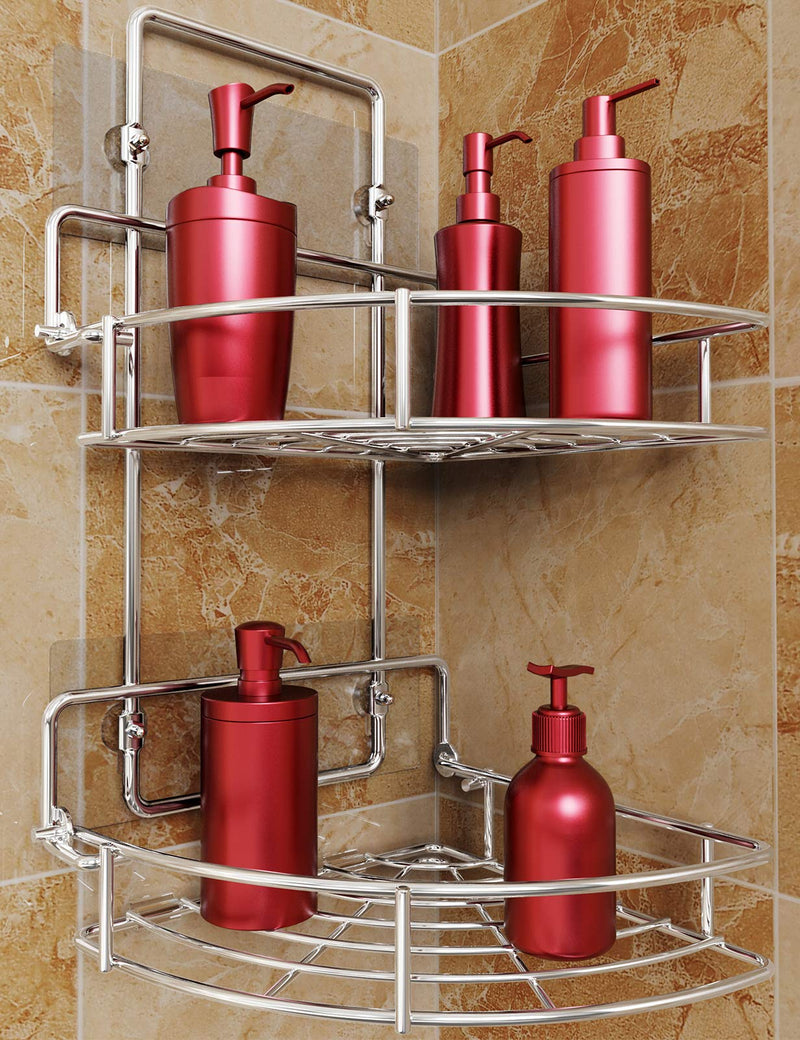 Strong Shower Caddy 2 Tier Bathroom Corner Shelf Organizer Polished Chrome - No