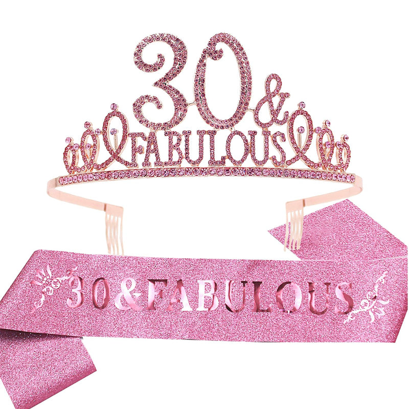 30th Birthday Sash and Tiara for Women - Fabulous Glitter Sash + Fabulous