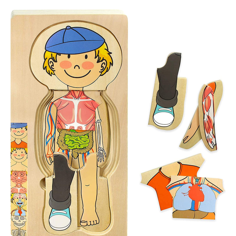 Boys Wooden My Body Puzzle for Toddlers and Kids - 29 Piece Anatomy Puzzle for Boys