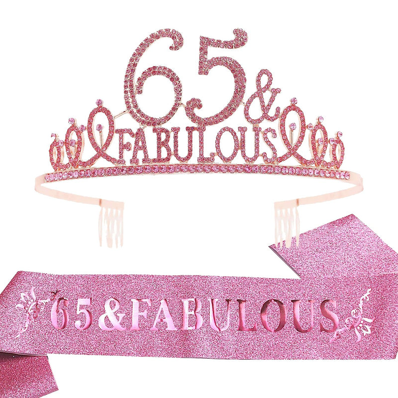 65th Birthday Sash and Tiara for Women - Fabulous Glitter Sash + Fabulous